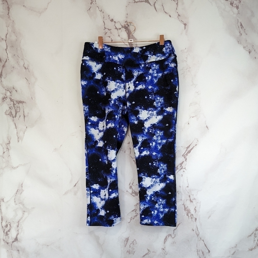 Eddie Bauer Leggings Women Large Space Galaxy Camp Black Blue Capri Crop Tight